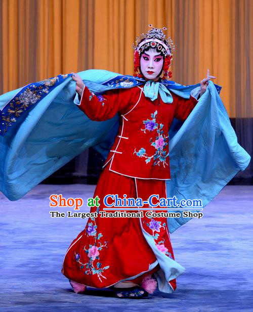 Chinese Beijing Opera Diva Apparels Costumes and Headdress Da Ying Jie Lie Traditional Peking Opera Hua Tan Red Dress Actress Chen Wenxiu Garment