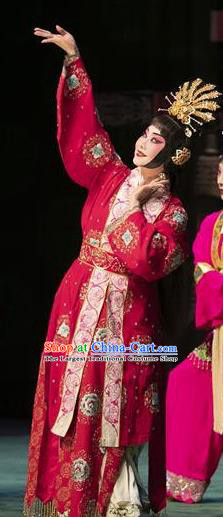 Chinese Beijing Opera Diva Apparels Costumes and Headpieces Tai Zhen Wai Zhuan Traditional Peking Opera Young Female Yang Yuhuan Garment Red Dress