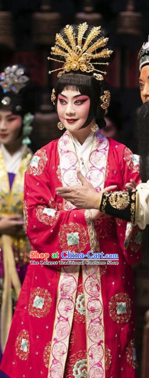 Chinese Beijing Opera Diva Apparels Costumes and Headpieces Tai Zhen Wai Zhuan Traditional Peking Opera Young Female Yang Yuhuan Garment Red Dress