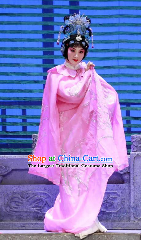 Chinese Beijing Opera Imperial Consort Apparels Costumes and Headpieces Tai Zhen Wai Zhuan Traditional Peking Opera Actress Garment Hua Tan Pink Dress