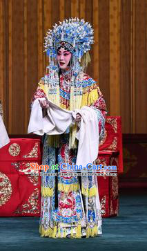 Chinese Beijing Opera Hua Tan Apparels Costumes and Headdress Sacrifice Zhao Shi Gu Er Traditional Peking Opera Princess Zhuang Ji Embroidered Dress Garment