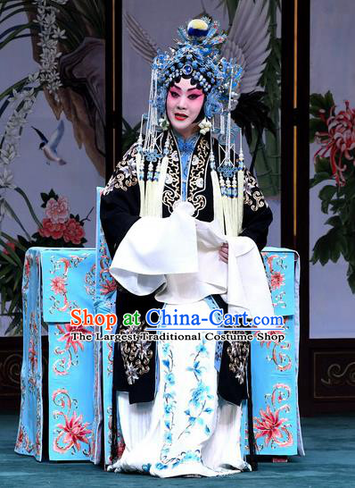 Chinese Beijing Opera Princess Zhuang Ji Apparels Costumes and Headdress Sacrifice Zhao Shi Gu Er Traditional Peking Opera Actress Dress Garment