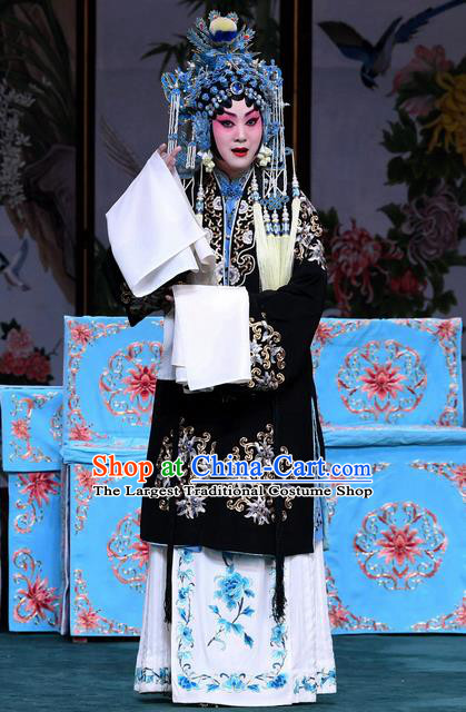 Chinese Beijing Opera Princess Zhuang Ji Apparels Costumes and Headdress Sacrifice Zhao Shi Gu Er Traditional Peking Opera Actress Dress Garment