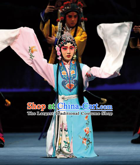 Chinese Beijing Opera Xiaodan Apparels Costumes and Headdress Sacrifice Zhao Shi Gu Er Traditional Peking Opera Court Lady Dress Garment
