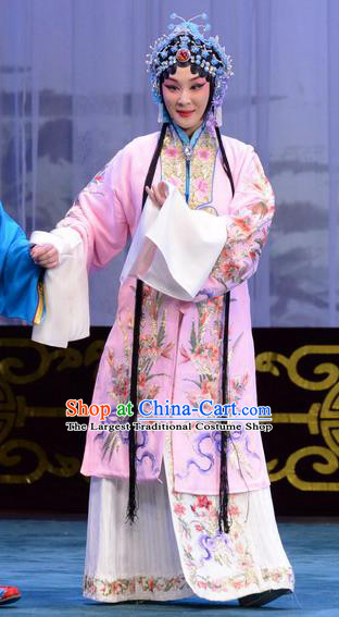 Chinese Beijing Opera Actress Han Xiangling Apparels Costumes and Headdress The Unicorn Purse Traditional Peking Opera Noble Lady Pink Dress Garment