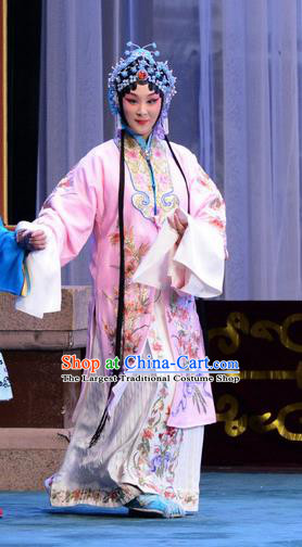 Chinese Beijing Opera Actress Han Xiangling Apparels Costumes and Headdress The Unicorn Purse Traditional Peking Opera Noble Lady Pink Dress Garment