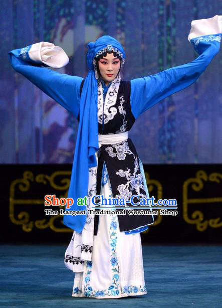 Chinese Beijing Opera Distress Maiden Apparels Costumes and Headdress The Unicorn Purse Traditional Peking Opera Diva Han Xiangling Dress Garment