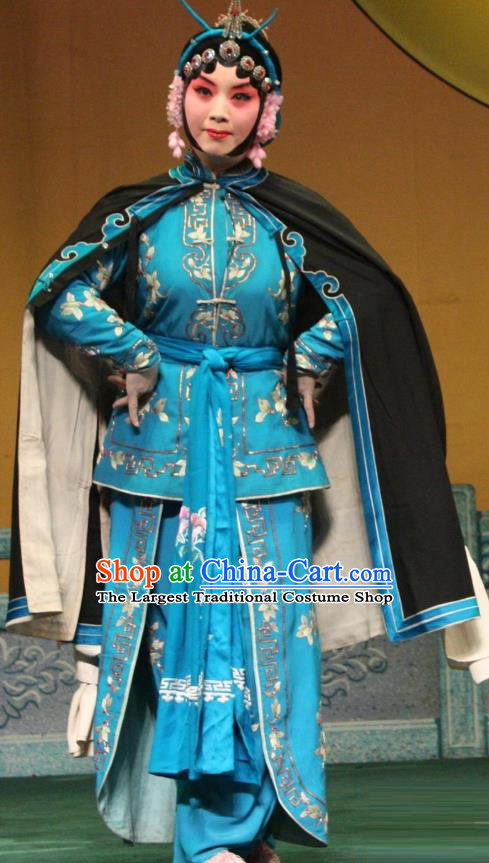 Chinese Beijing Opera Actress Apparels Costumes and Headpieces Revenge of the Fisherman Traditional Peking Opera Fisher Maiden Xiao Guiying Blue Dress Garment