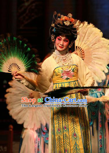 Chinese Beijing Opera Actress Yang Yuhuan Apparels Costumes and Headpieces Mei Lan Ni Chang Traditional Peking Opera Imperial Consort Dress Garment