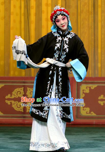 Chinese Beijing Opera Young Female Apparels Costumes and Headpieces Obsessed Dream Traditional Peking Opera Tsing Yi Black Dress Garment