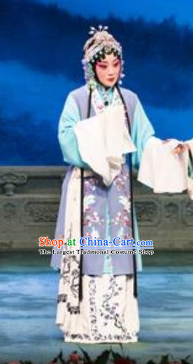 Chinese Beijing Opera Young Female Apparels Costumes and Headpieces Chun Qiu Pei Traditional Peking Opera Distress Maiden Jiang Qiulian Dress Garment