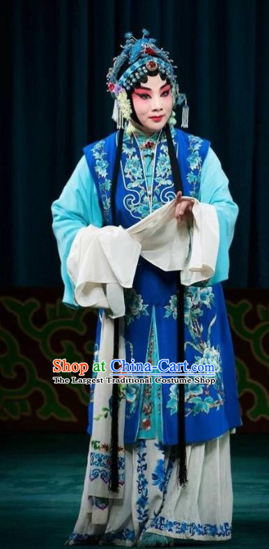 Chinese Beijing Opera Distress Maiden Jiang Qiulian Apparels Costumes and Headpieces Chun Qiu Pei Traditional Peking Opera Young Female Dress Garment
