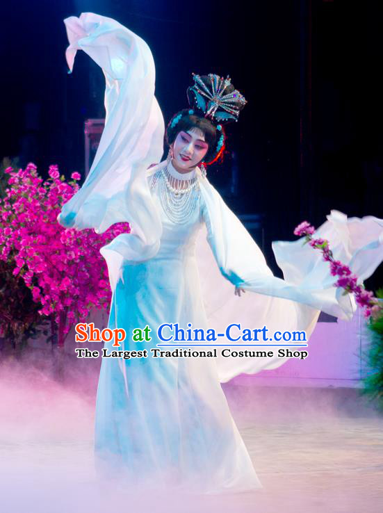 Chinese Beijing Opera Goddess Apparels Costumes and Headpieces Mei Lan Ni Chang Traditional Peking Opera Imperial Consort Yang Dress Diva Garment