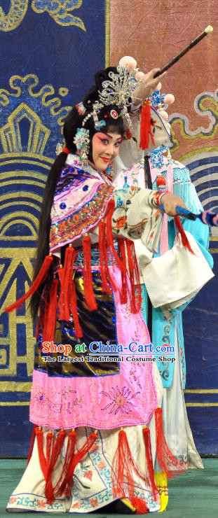 Chinese Beijing Opera Swordswoman Xi Shi Apparels Costumes and Headdress Traditional Peking Opera Actress Pink Dress Garment