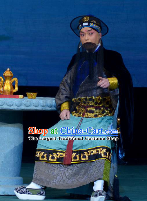 Xi Shi Chinese Peking Opera Elderly Male Garment Costumes and Headwear Beijing Opera Swordsman Fan Li Apparels Clothing