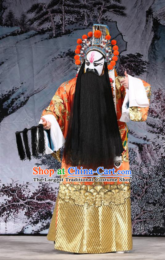 Xi Shi Chinese Peking Opera King Fu Chai Garment Costumes and Headwear Beijing Opera Emperor Python Embroidered Robe Apparels Clothing