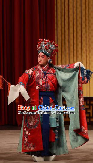 Yan Yang Tower Chinese Peking Opera Young Male Garment Costumes and Headwear Beijing Opera Wusheng Hua Fengchun Apparels Clothing