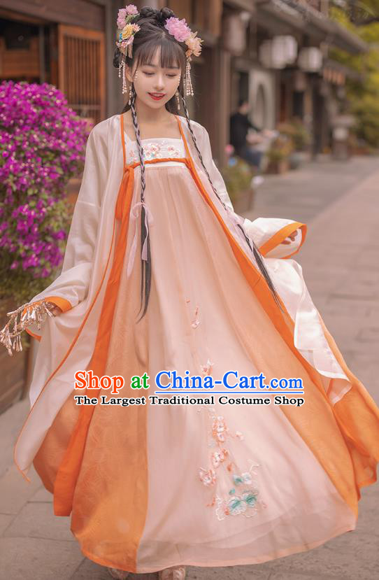 Traditional Chinese Ancient Tang Dynasty Noble Lady Apparels Historical Costumes Royal Princess Embroidered Hanfu Dress Complete Set