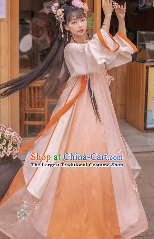 Traditional Chinese Ancient Tang Dynasty Noble Lady Apparels Historical Costumes Royal Princess Embroidered Hanfu Dress Complete Set