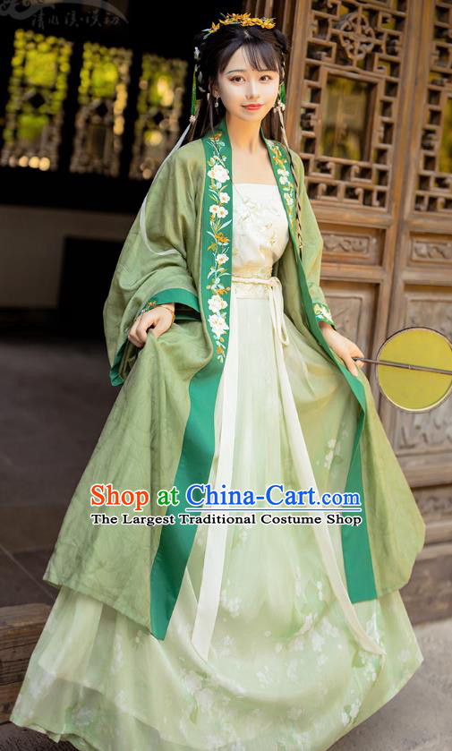 Traditional Chinese Song Dynasty Young Female Apparels Historical Costumes Ancient Royal Princess Embroidered Green Hanfu Dress