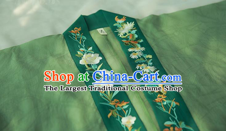 Traditional Chinese Song Dynasty Young Female Apparels Historical Costumes Ancient Royal Princess Embroidered Green Hanfu Dress