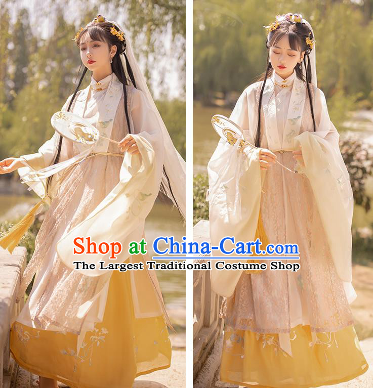 Traditional Chinese Ming Dynasty Noble Female Apparels Historical Costumes Ancient Royal Princess Embroidered Hanfu Dress for Women