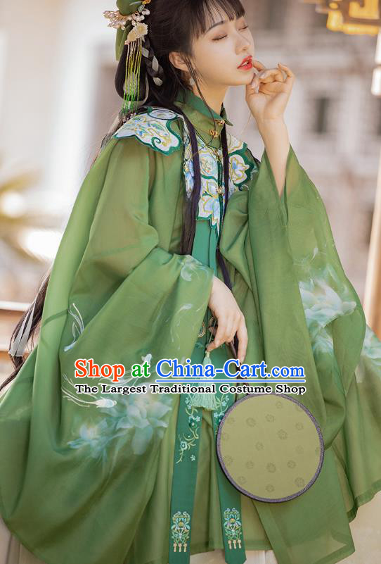 Traditional Chinese Ming Dynasty Noble Female Apparels Ancient Royal Princess Embroidered Green Hanfu Dress Historical Costumes