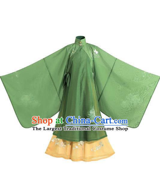 Traditional Chinese Ming Dynasty Noble Female Apparels Ancient Royal Princess Embroidered Green Hanfu Dress Historical Costumes