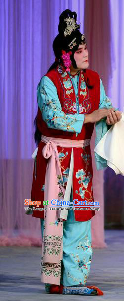 Chinese Beijing Opera Xiaodan Apparels Costumes and Headdress The Unicorn Purse Traditional Peking Opera Maidservant Mei Xiang Dress Garment