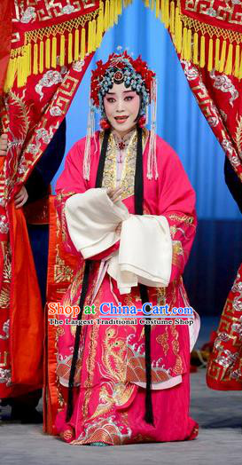 Chinese Beijing Opera Bride Apparels Costumes and Headdress The Unicorn Purse Traditional Peking Opera Hua Tan Han Xiangling Dress Wedding Garment