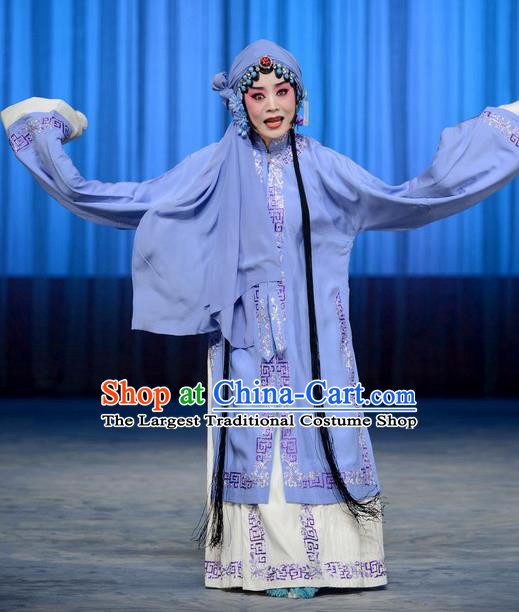 Chinese Beijing Opera Country Woman Apparels Costumes and Headdress The Unicorn Purse Traditional Peking Opera Distress Maiden Zhao Shouzhen Dress Garment