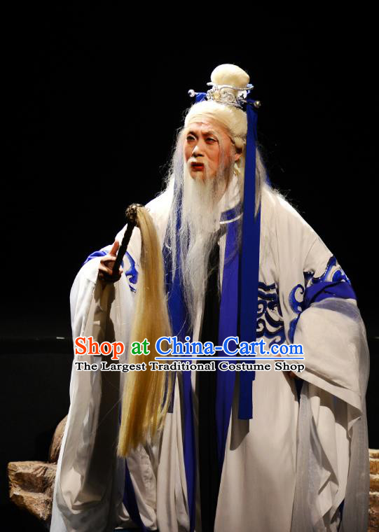 Goddess of the Moon Chinese Peking Opera Elderly Male Garment Costumes and Headwear Beijing Opera Old Immortal Apparels Clothing