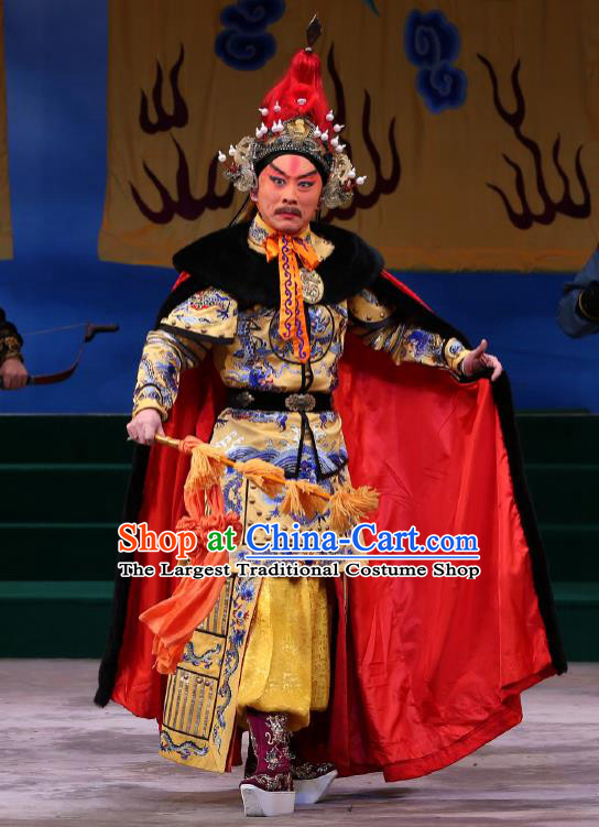 Kangxi Dadi Chinese Peking Opera Wusheng Garment Costumes and Headwear Beijing Opera Qing Dynasty Emperor Apparels Armor Clothing