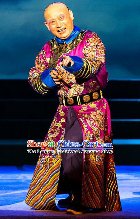 Kangxi Dadi Chinese Peking Opera Old Man Garment Costumes and Headwear Beijing Opera Qing Dynasty Elderly Eunuch Zhang Dequan Apparels Clothing