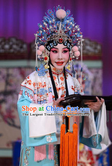 Chinese Beijing Opera Princess of Qin Meng Ying Apparels Costumes and Headdress Kangxi Dadi Traditional Peking Opera Hua Tan Dress Garment