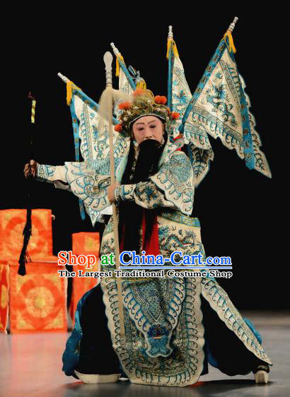 Chu Palace Hen Chinese Peking Opera Martial Male Garment Costumes and Headwear Beijing Opera Apparels General Kao Armor Suit with Flags Clothing