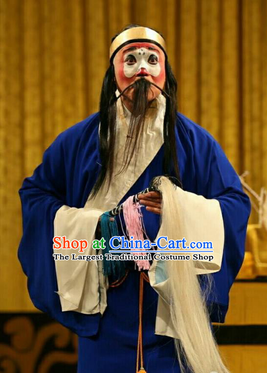 Qing Shi Mountain Chinese Peking Opera Taoist Garment Costumes and Headwear Beijing Opera Old Man Apparels Elderly Male Clothing