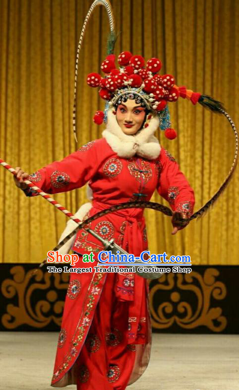 Chinese Beijing Opera Blues Apparels Costumes and Headdress Qing Shi Mountain Traditional Peking Opera Tao Ma Tan Red Dress Actress Garment