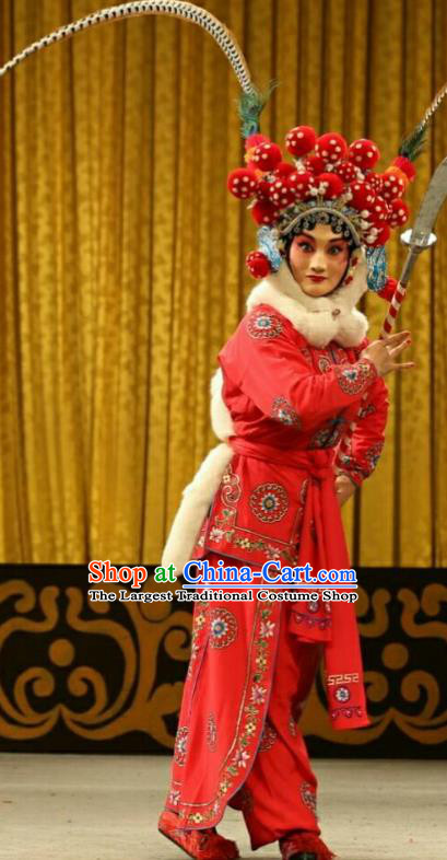 Chinese Beijing Opera Blues Apparels Costumes and Headdress Qing Shi Mountain Traditional Peking Opera Tao Ma Tan Red Dress Actress Garment