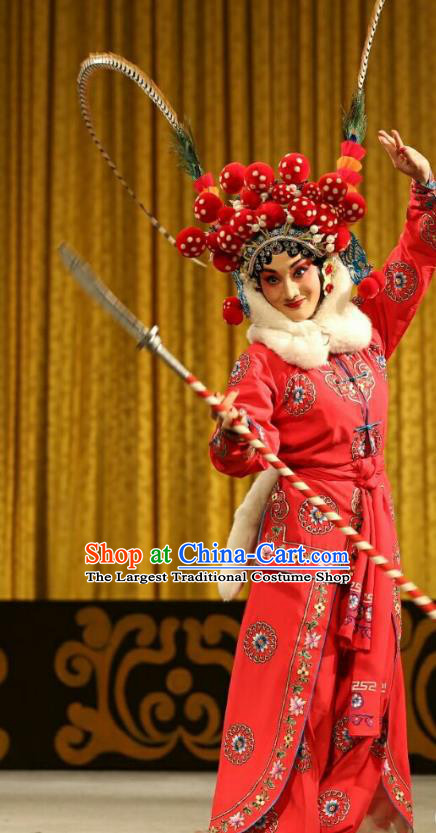 Chinese Beijing Opera Blues Apparels Costumes and Headdress Qing Shi Mountain Traditional Peking Opera Tao Ma Tan Red Dress Actress Garment