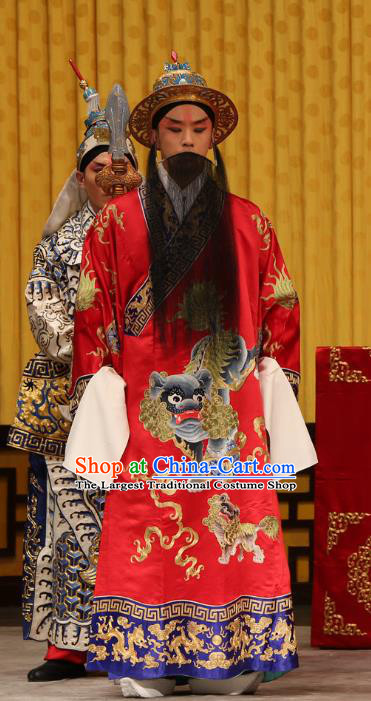 A Honey Trap Chinese Peking Opera Emperor Sun Quan Garment Costumes and Headwear Beijing Opera King Apparels Elderly Man Clothing