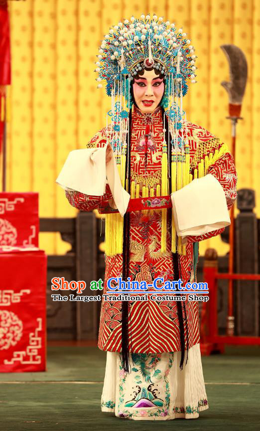 Chinese Beijing Opera Wedding Apparels Costumes and Headdress A Honey Trap Traditional Peking Opera Hua Tan Red Dress Actress Sun Shangxiang Garment