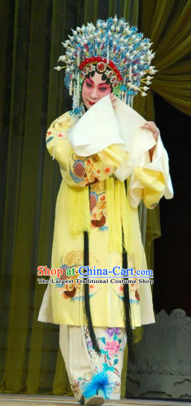 Chinese Beijing Opera Diva Apparels Costumes and Headdress A Honey Trap Traditional Peking Opera Hua Tan Yellow Dress Actress Sun Shangxiang Garment