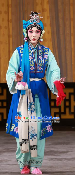 Chinese Beijing Opera XIaodan Apparels Costumes and Headdress The Mirror of Fortune Traditional Peking Opera Servant Girl Shou Chun Dress Garment