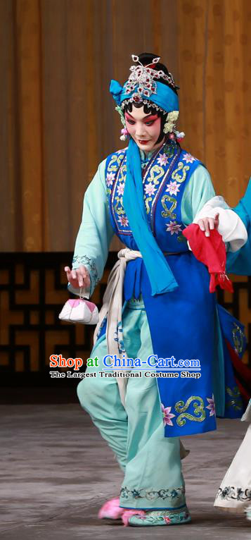 Chinese Beijing Opera XIaodan Apparels Costumes and Headdress The Mirror of Fortune Traditional Peking Opera Servant Girl Shou Chun Dress Garment