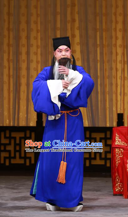 The Mirror of Fortune Chinese Peking Opera Elderly Male Garment Costumes and Headwear Beijing Opera Magistrate Mei Junci Apparels Clothing