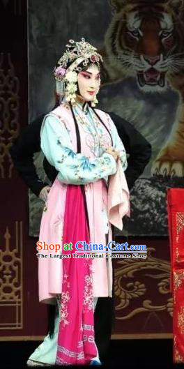 Chinese Beijing Opera Maidservant Shou Chun Apparels Costumes and Headdress The Mirror of Fortune Traditional Peking Opera Xiaodan Dress Young Lady Garment