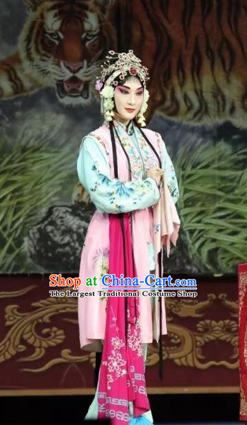 Chinese Beijing Opera Maidservant Shou Chun Apparels Costumes and Headdress The Mirror of Fortune Traditional Peking Opera Xiaodan Dress Young Lady Garment
