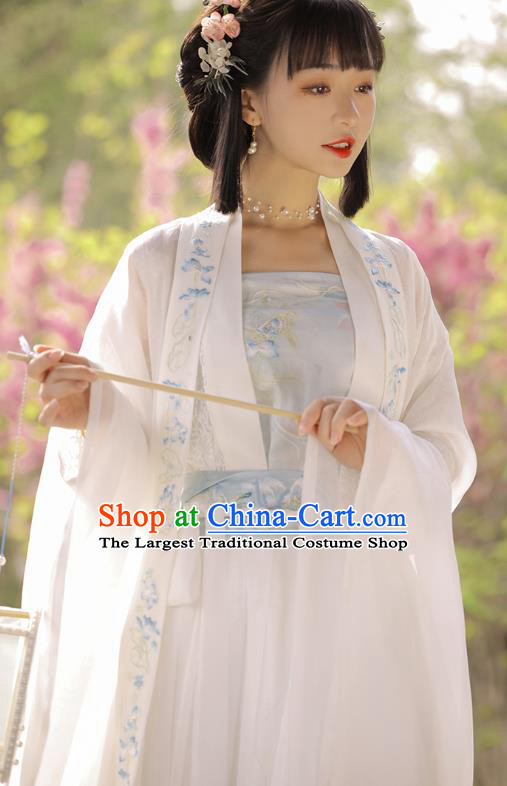 Traditional Chinese Tang Dynasty Noble Lady Historical Costumes Apparels Ancient Lotus Goddess Embroidered Hanfu Dress