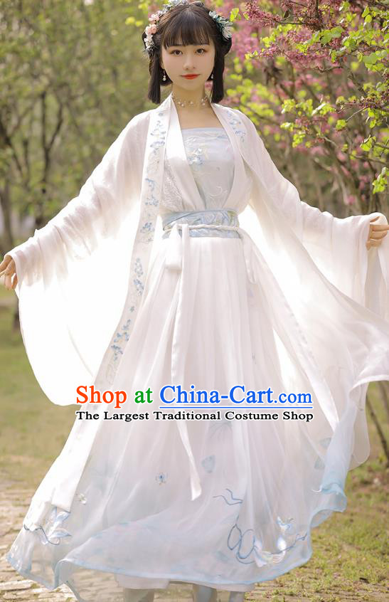 Traditional Chinese Tang Dynasty Noble Lady Historical Costumes Apparels Ancient Lotus Goddess Embroidered Hanfu Dress